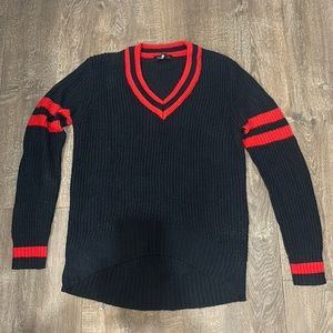 Navy Blue Sweater with red stripes